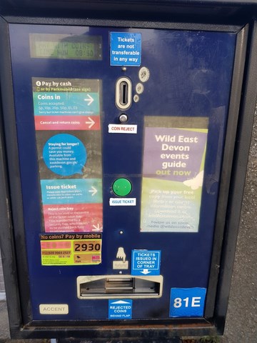 Payment machine at Coomble Lane Car Park Axminster
