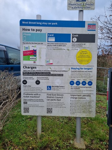 West Street Long Stay Car Park Axminster cost to park